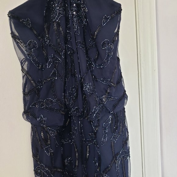 Aidan Mattox Sparkly Beaded Dark Blue Formal Dress - Picture 2 of 3